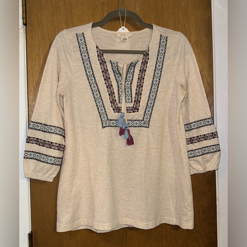 Style & Co. Cream Embroidered 3/4 Sleeves, Size S